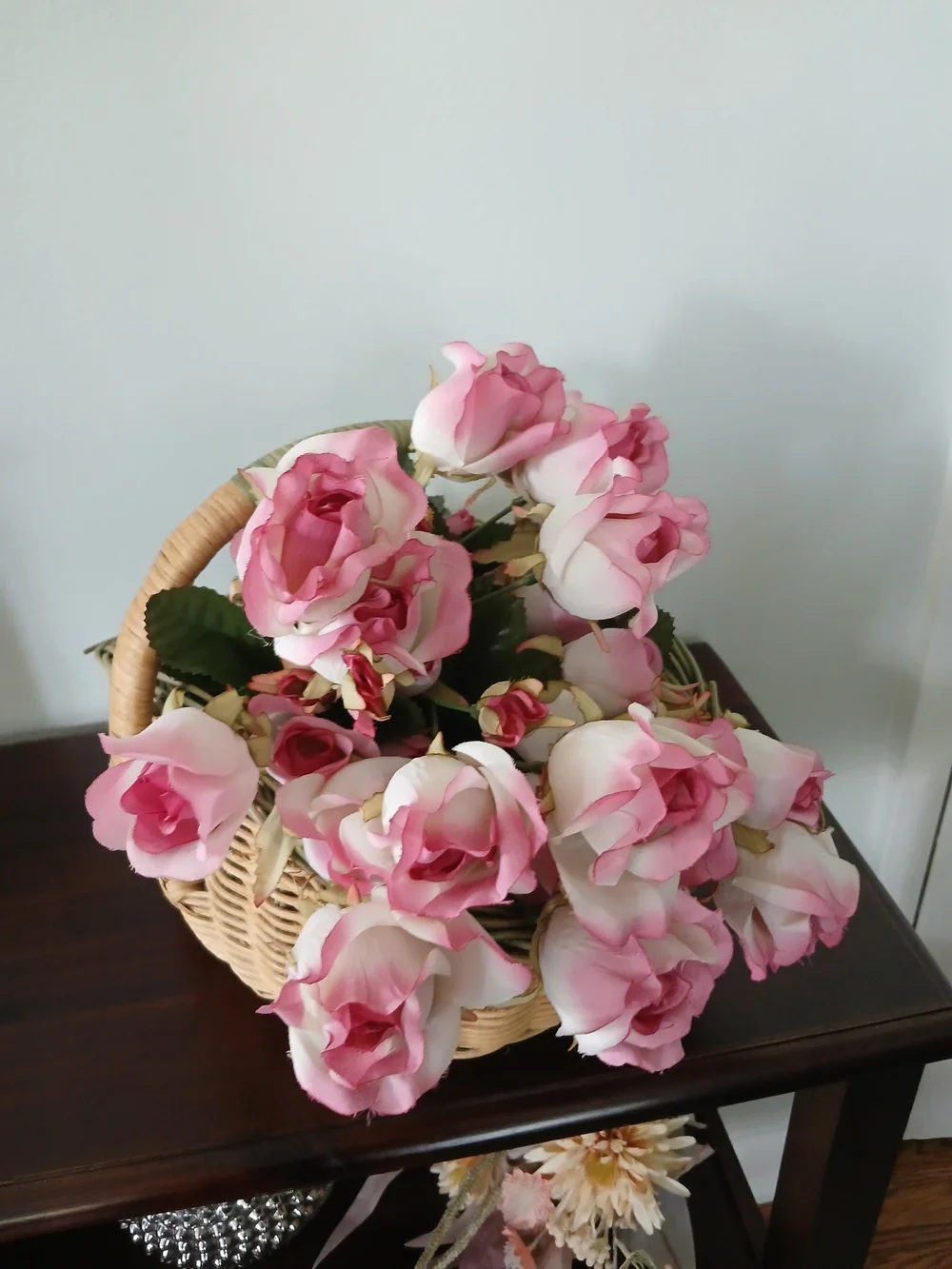 Pink Rose Floral Basket Accent by